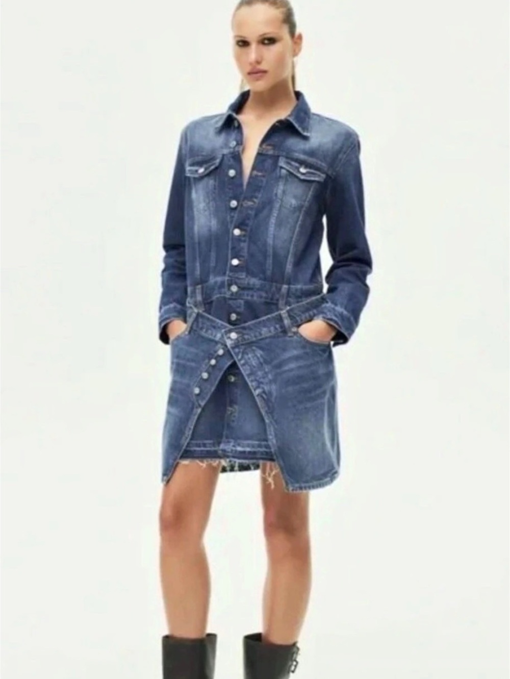 Zara Layered ZW Collection Denim Dress NWOT